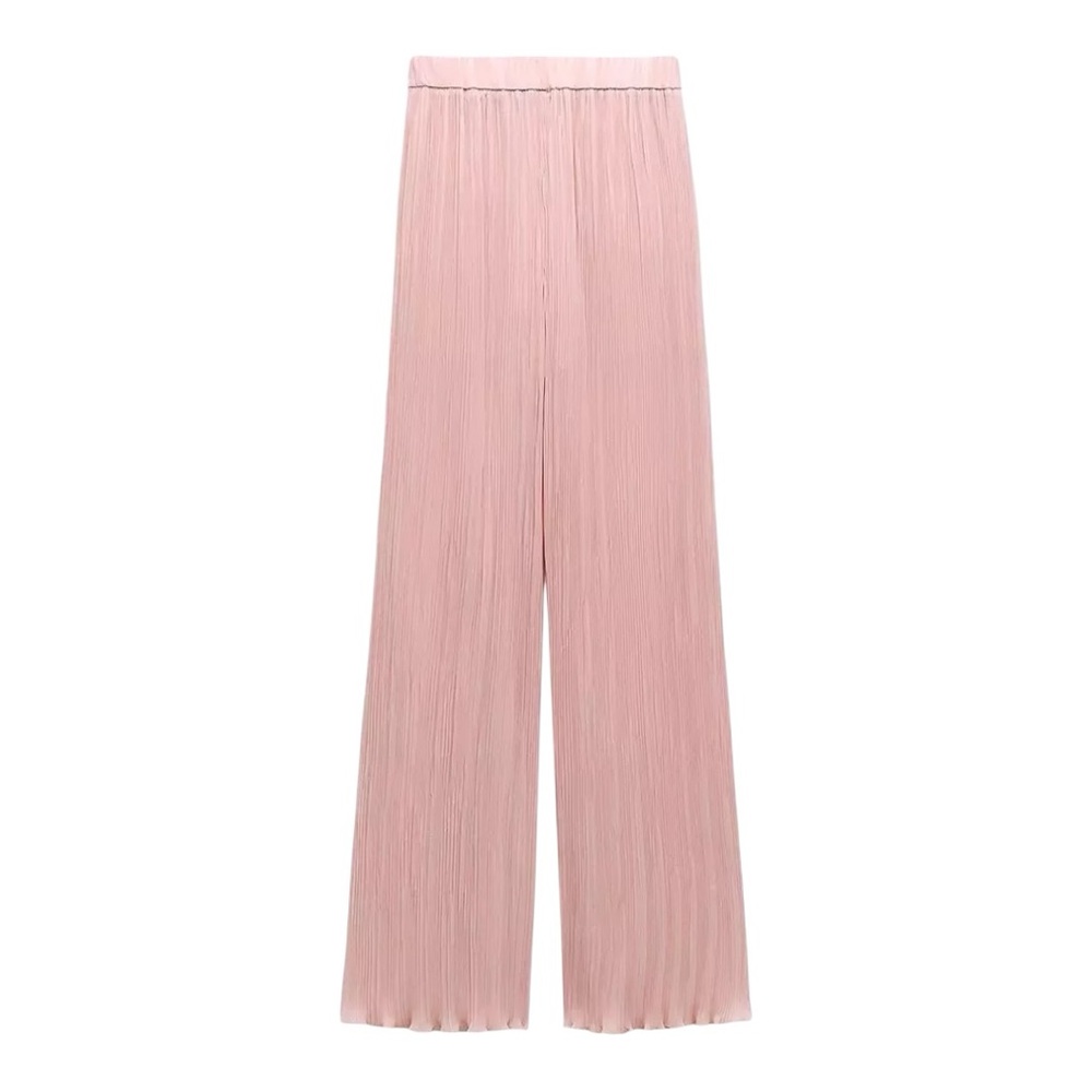 NWT Zara Blush Pink Plisse Pleated Wide Leg High Waist Pants - S - Picture 4 of 14